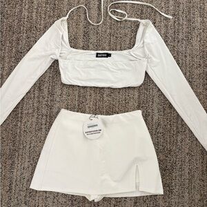 Babyboo White Long Sleeve Crop Top and Skirt Set
